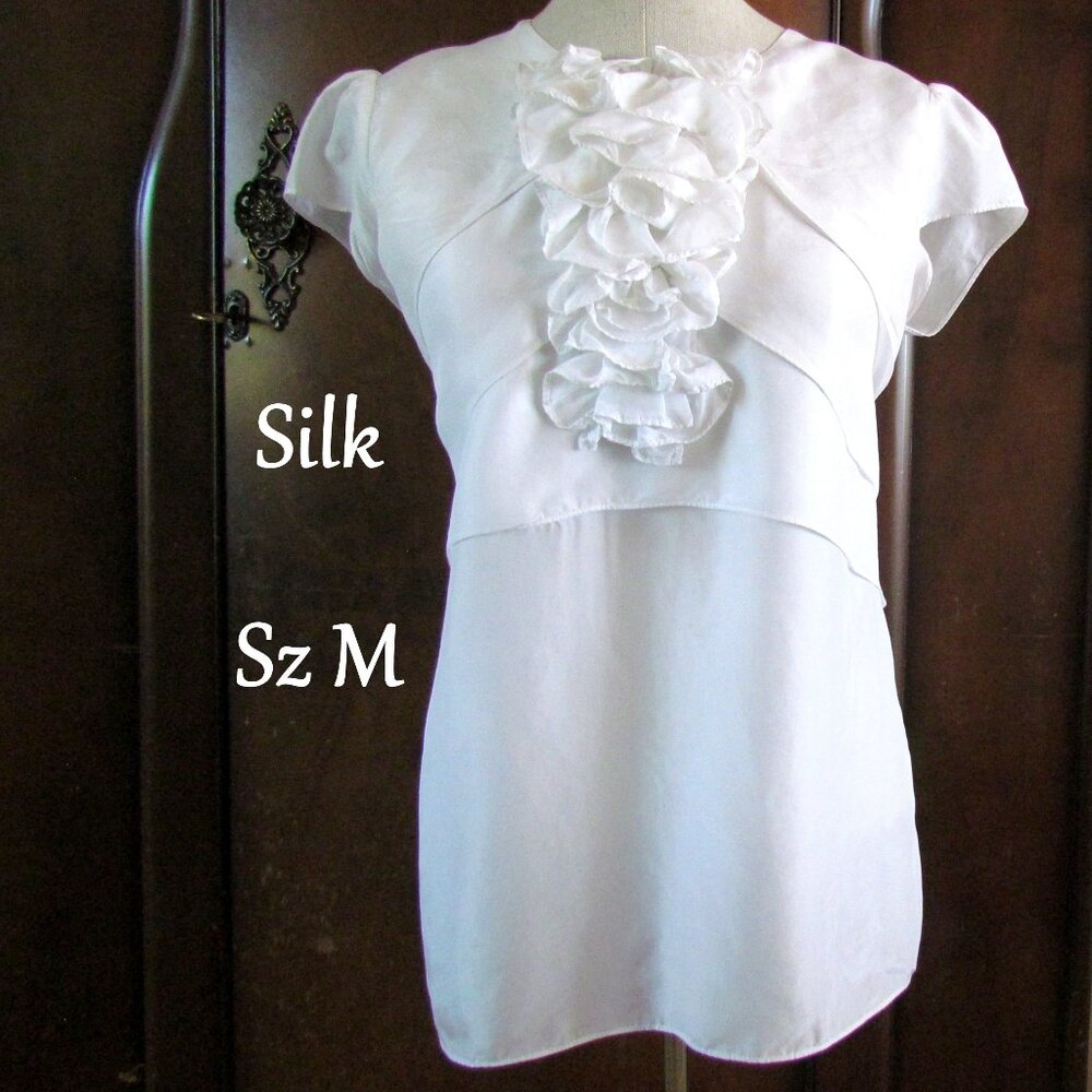 SILK BLOUSE, SHORT CAP SLEEVES, WHITE CABI CAREER TOP and SUNDAY BLOUSE, MEDIUM